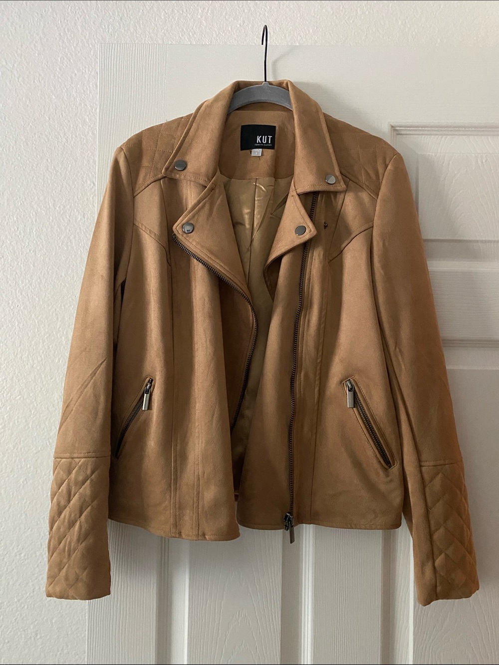 Kut from the Kloth Tan Suede Moto Jacket